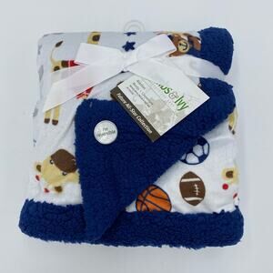 Lambs & Ivy Future All Star Collection Reversible Fleece Blanket NWT 30 x 40